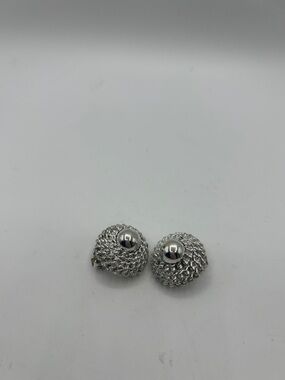 Vintage Silver Woven Dome Clip-On Earrings